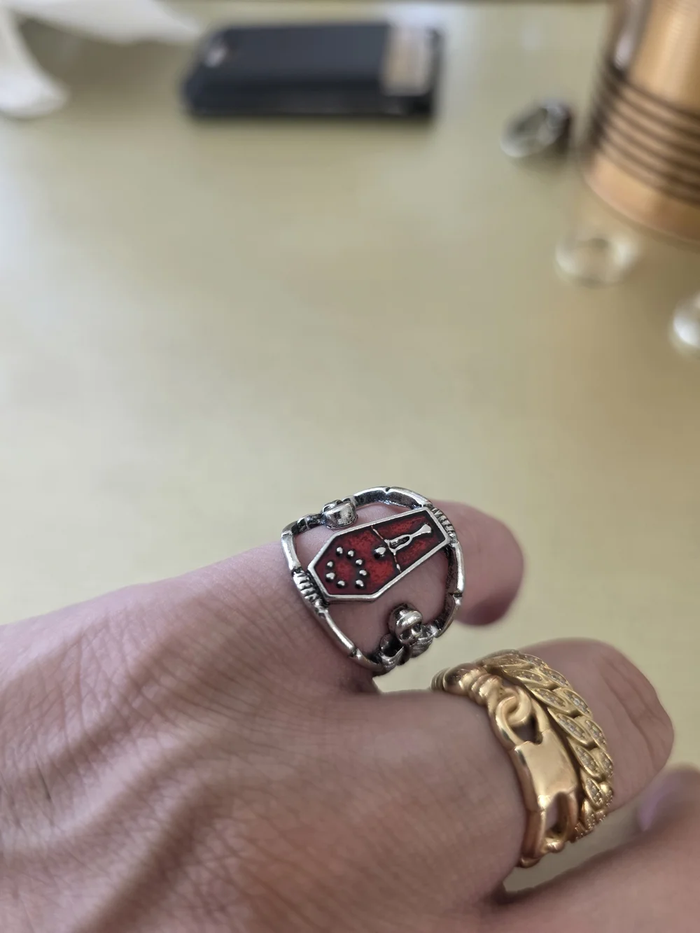 Silver Red Coffin Ring